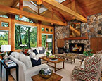 Living room with stone fireplace 